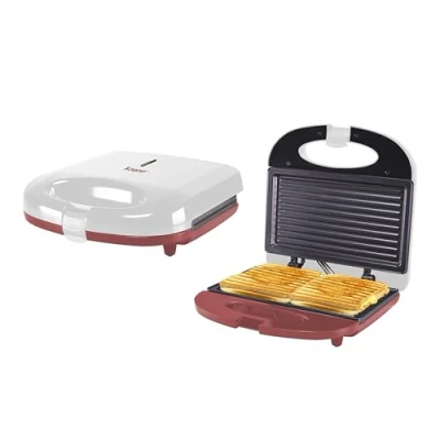 Imagen de BEPER P101TOS010 Tostador eléctrico, 750W, Grill Placa antiadherente, Mango termoaislante, Pies antideslizantes y enrollacables, Blanco/Rojo