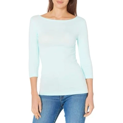 Imagen de Amazon Essentials Camiseta de Manga 3/4 y Escote Barco Corte Estrecho Mujer, Azul Agua, S