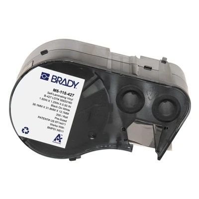 Imagen de Brady Etiquetas de vinilo autolaminado para impresoras BMP51/BMP53/M511 200 adhesivas Negro sobre blanco, transparente (38,10 mm (an) x 31,75 (al)) M5 115 427