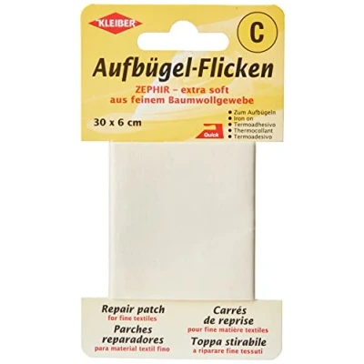 Imagen de Kleiber Cinta de reparación algodón Fino, Extra Suave, termoadhesiva, 30 x 6 cm, Color Crema
