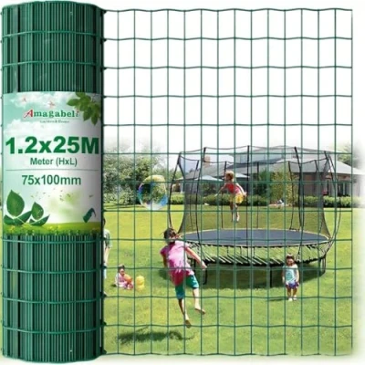 Imagen de Amagabeli Garden Home 1.2M x 25M Green Wire Mesh Fencing RAL6005 PVC Coated 100 75mm Size 2.2mm Diameter Galvanized Fence Roll Poultry Netting Chicken Hardware Cloth HC04