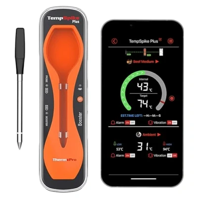 Imagen de ThermoPro TempSpike Plus 180M termómetro inalámbrico para carne con sonda ultrafina mejorada, Bluetooth parrilla exterior, asador de horno barbacoa