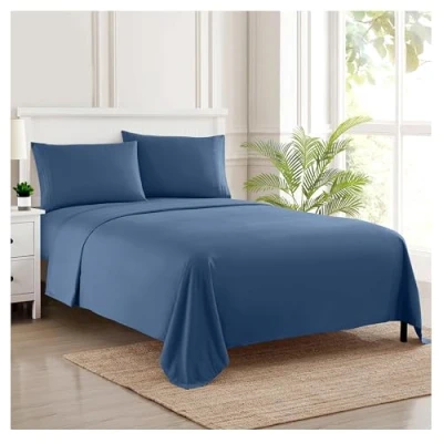 Imagen de Sweet Home Collection Juego de Cama Lujo con sábana encimera, Bajera, 2 Fundas Almohada, Microfibra, Mezclilla, tamaño matrimonial