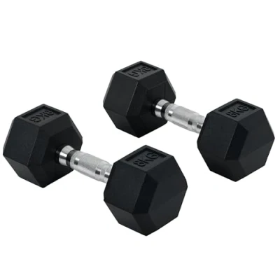 Imagen de HOMCOM Juego de Mancuernas 8kg con Barra Conexión Metálica y Cabeza Hexagonal Pesas 16kg Total para Entrenamiento en Casa Gimnasio Oficina Negro Plata