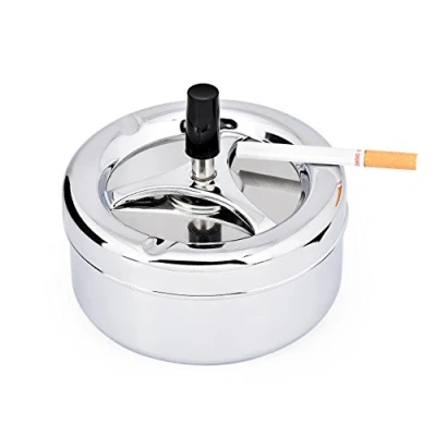 Imagen de DSstyles 5.5 pulgadas cenicero de metal giratorio grande con cigarrillos para Cigarrillo humo fumar Plata