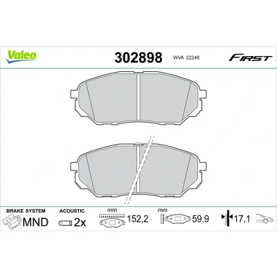 Imagen de VALEO 302898 Juego de pastillas freno Eje delantero con contacto avisador desgaste sin tornillos, Chapa antichirridos KIA: SORENTO 3