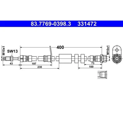 Imagen de ATE 83.7769 0398.3 Latiguillos de Freno 400 M10x1 FORD: FOCUS 3 Turnier, C Max 2