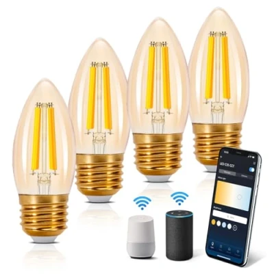 Imagen de Aigostar Edison Bombillas Alexa LED Inteligentes E27 4.5W 470LM WIFI Bombilla Vintage C35 Filamento Regulable 2700K 6500K, compatible con Alexa/Google Home. ámbar 4Uds