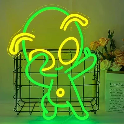 Imagen de letrero de neón alienígena luz extraterrestre señal verde alimentado por USB para bar, sala juegos, sala, fiesta, decoración pared Navidad