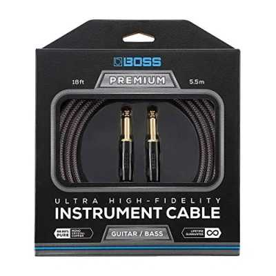 Imagen de Cable de instrumento fidelidad ultraalta BOSS BIC P18 18ft / 5.5m Conectores 1/4&quot; chapados en oro 24 qte recto a Para guitarra y bajo, con un sonido superior