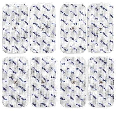 Imagen de axion 8 electrodos 10x5 cm Parches de Recambio compatibles con Beurer y Otros electroestimuladores TENS EMS Reusables autoadhesivos Conector botón 3,5 mm