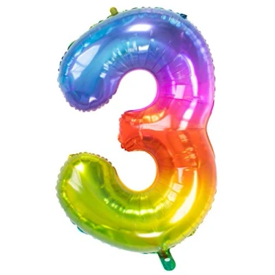 Imagen de Folat 63243 Globo de Aluminio Número Figura 3 Yummy Gummy Rainbow 86 cm decoración globos helio para cumpleaños, aniversario