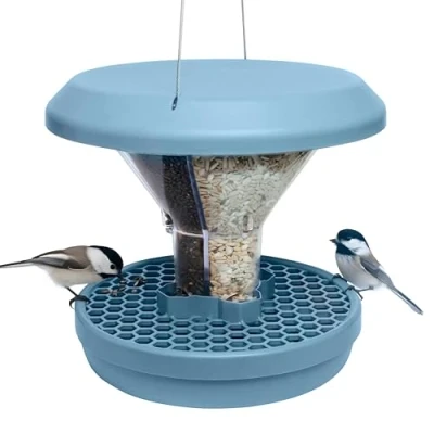 Imagen de SWISSINNO Comedero para pájaros Davos Smart Birds, Alimente a los pájaros, no roedores, Robusto y fiable Colgar, Doble cámara de Comida, Azul Claro