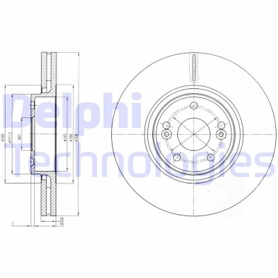 Imagen de DELPHI BG4167 Disco de freno 308 28 5 ventilado aceitado sin procesar cojinete rueda, anillo sensor ABS RENAULT: LAGUNA 2, 2 Grandtour
