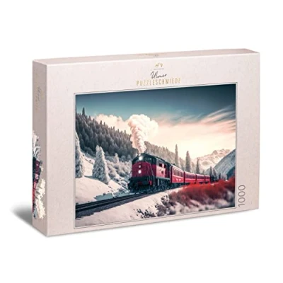 Imagen de Ulmer Puzzleschmiede Puzzle Polar Express Diseño de tren en el paisaje invernal clásico 1000 piezas Puzle calidad fabricado Alemania