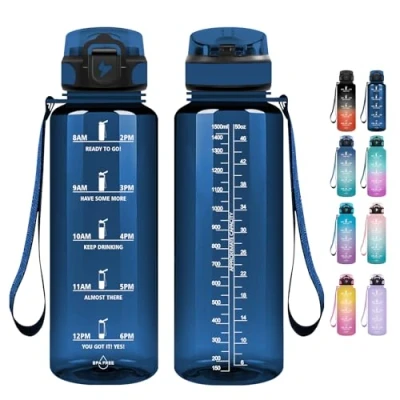 Imagen de Grsta Botella agua, 1500ML agua Gimnasio, de Deportiva, a Prueba Fugas y no BPA, Gym M con Pajita para Camping, Ciclismo, Escuela
