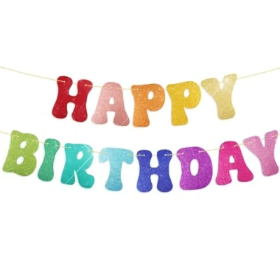 Imagen de GEBETTER Decoración Fiesta Cumpleaños, Guirnalda Happy Birthday con Cuerda, Feliz Cumpleaños Birthday, Pancarta Banderín Banner Cartel Letras Decorativas Papel (Arcoiris Purpurina)