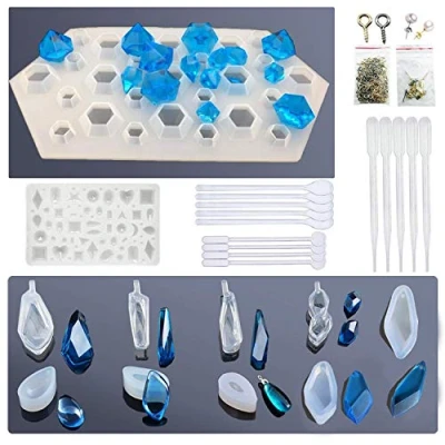 Imagen de Allazone Molde Silicona Resina 12 Pz Moldes de Resina, 5 Tipos Herramientas Producción para Collar Pendiente Fabricación Colgante Creativo Bricolaje DIY