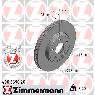 Imagen de ZIMMERMANN COAT Z 400.3690.20 Disco de freno 295 28 6/5 5 112 ventilación interna revestido altamente carbonizado MERCEDES BENZ: Clase A, CLA Coupé