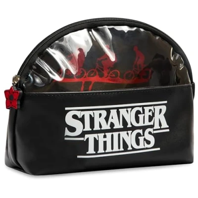 Imagen de Stranger Things Neceser Mujer, Hombre Bolsa de Aseo Viaje, Colgante para Vacaciones Regalos Adultos, Navidad (Negro)