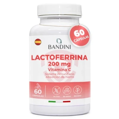 Imagen de Bandini® LACTOFERRINA PURA 200 Immuno 60 Cápsulas (200 mg de Lactoferrin por CÁPSULA) Alta Dosis con Vitamina C Antioxidante Natural para el Sistema Inmunitario Regula la Absorción del Hierro