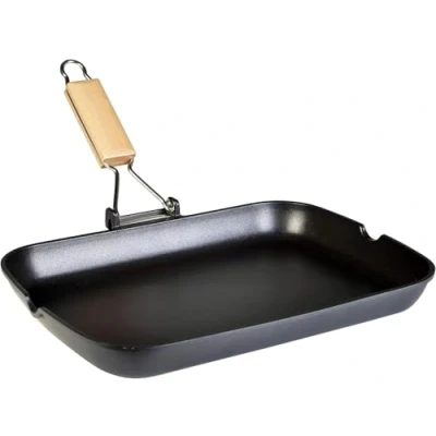 Imagen de WECOOK! Ecostone Grill Asador Inducción Liso 34 X 24cm, Antiadherente ILAG Ecológico sin PFOA, Aluminio Fundido, 5mm Espesor, Mango Madera Plegable, Apta Todas las Cocinas Vitrocerámica, Gas