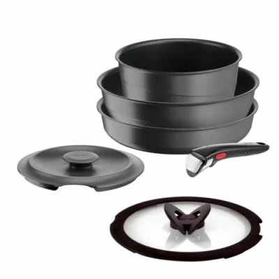 Imagen de Tefal Ingenio Juego de 6 piezas, inducción, aluminio fundido, estufa, wok + tapa cristal, olla hierro mango extraíble, apto para lavavajillas, inspiración L867S604