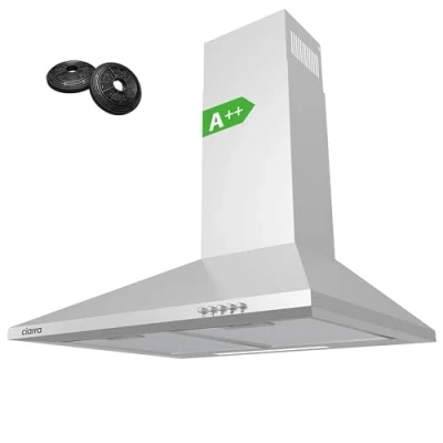 Imagen de CIARRA CBCS6201 Campana Extractora Cocina 60cm 370m3/h 40W 3 Velocidades de Extracción Evacuación al Exterior y Recirculación Interna por Filtro Carbón CBCF002X2 Acero Inoxidable