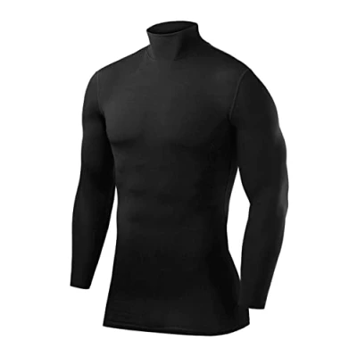 Imagen de PowerLayer Camiseta Compresión Hombre Interior Térmica de Manga Larga y Cuello Alto para Compression Shirt Ciclismo Entrenamiento Gym Running Rugby Negro, XL