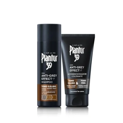 Imagen de Plantur 39 Anti Grey effect 5,6 DHI &amp; Caffeine Shampoo Tono Cálido 200 ml + Acondicionador Colorante 150 Cabello gradualmente más oscuro y fuerte Disimula las canas de forma controlada