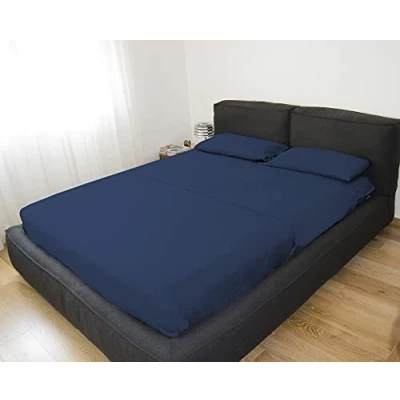 Imagen de GEMITEX Juego de Funda nórdica para Cama Matrimonio, Color Azul, no Necesita Planchado, Aspecto Satinado, 100% Microfibra poliéster, Consta 2 sábanas Planas y Fundas Almohada, Fabricado
