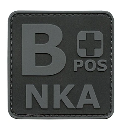 Imagen de Blackout ACU BPOS B+ NKA Blood Type No Known Allergies Subdued Morale PVC Rubber Fastener Patch