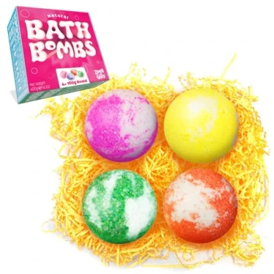 Imagen de Zimpli Juego de 4 bombas baño para el día la madre y San Valentín Gifts lujo, hechas a mano, mujeres, kit belleza relajante, apto veganos sin crueldad