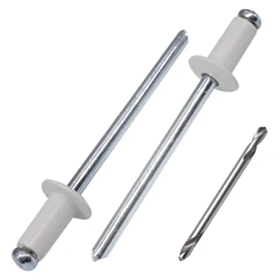 Imagen de SKIR&#039;CO remaches ciegos pintados (100 piezas) 4,0 x 8 mm, de aluminio, broca incluida (gris blanco RAL 9002)
