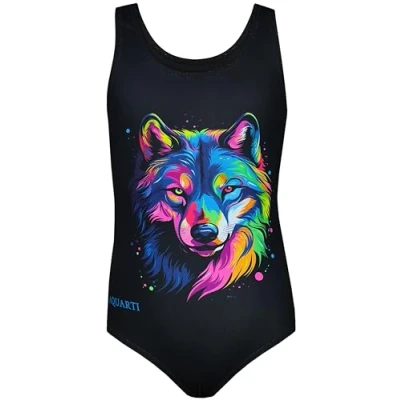 Imagen de Aquarti Bañador con un Estampado para Niñas, Lobo/Negro, 140