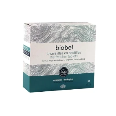 Imagen de Biobel Pastillas para Lavavajillas Origen Natural Monodosis Todo en 1 Limpia y Desengrasa la Suciedad Incrustada Envoltorio Hidrosoluble Sin Perfume 30 Ud