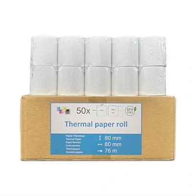 Imagen de 50 bobinas térmicas 80 x 12 mm Sin bisfenol A rollo térmico de caja para impresora térmica papel ticket