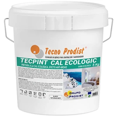 Imagen de TECPINT cal ECOLOGIC de Tecno Prodist (5 Kg) Pintura a la exterior e interior al agua, 100% Natural, permeable y impermeable, Paredes Techos, Transpirable. Fácil Aplicación Sin olor (BLANCO)