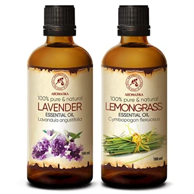 Imagen de Aceite Esencial Lavanda Limoncillo 2x100ml Lavandula Angustifolia Cymbopogon Flexuosus Aroma Natural Puro y Aceites de Aromaterapia Esenciale para Difusor