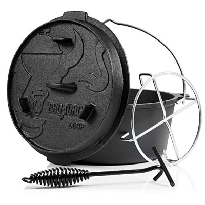 Imagen de BBQ TORO Horno Holandés Serie Premium 9 litros Dutch Oven sin Patas Ya Curado Preseasoned Olla de Hierro Fundido para Barbacoa Cacerola