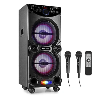 Imagen de Fenton LIVE2104 Altavoz Party Set de Karaoke Bluetooth con 2 micrófonos, Reproductor MP3 y Luces LED Colores