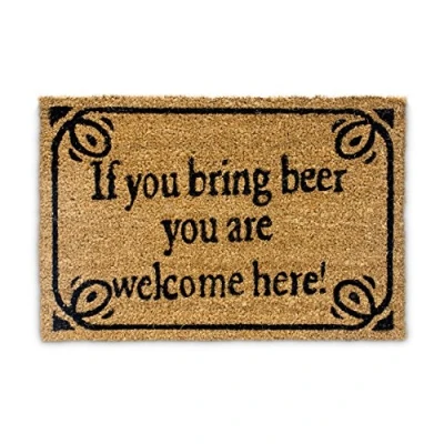 Imagen de Relaxdays Felpudo Bring Beer, Alfombrilla Coco y PVC, 40 x 60 cm, Alfombra Bienvenida Antideslizante, Color Marrón, Caucho