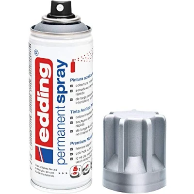 Imagen de edding 5200 923 Spray de pintura acrílica premium, 200 ml máxima opacidad, cubre inmediatamente, secado rápido sin burbujas, color plata mate