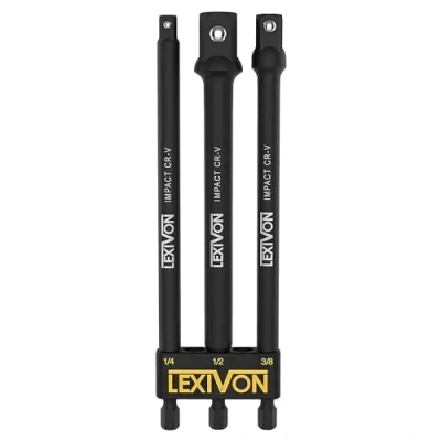 Imagen de LEXIVON Juego de adaptadores dado grado impacto,broca extensión 6&quot; con soporte 3 piezas 1/4&quot;, 3/8&quot; y 1/2&quot;,adapte su taladro eléctrico a una llave impacto alto torque [LX 102]