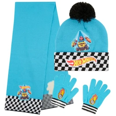 Imagen de Hot Wheels Set de Invierno 3 Piezas, Gorro Pompón, Bufanda y Guantes para Niños