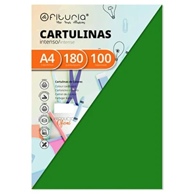 Imagen de Pack 100 Cartulinas Color Verde Tamaño A4 180g