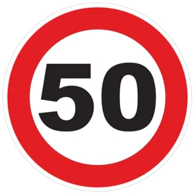 Imagen de Pegatina de limitación Velocidad autocares Círculo Rojo Tractor Peso Pesado Disco Camión 50 KM/H Adhesivo 20 cm Diámetro