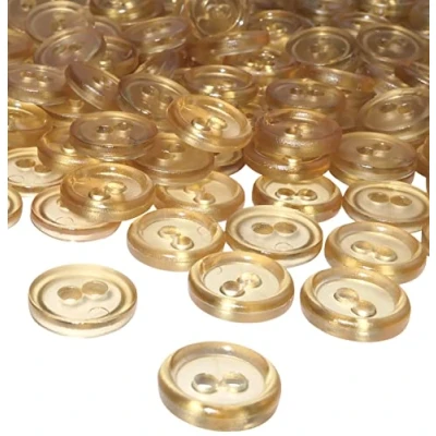 Imagen de AERZETIX C56364 Juego de 100 Botones redondos para costura Ø11.5x2.2mm con 2 agujeros diámetro apertura 2mm color oro transparente en plástico decoración mercería moda