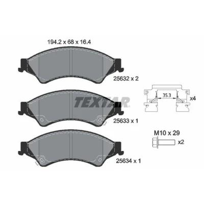 Imagen de TEXTAR 2563201 Juego de pastillas freno con avisador acústico desgaste tornillos pinza accesorios FORD: Ranger Mk3