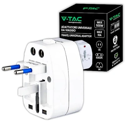 Imagen de V TAC Adaptador Universal de Viaje con Enchufe EE. UU., Europa, Reino Unido, AUS Toma Corriente Internacional protección contra sobrecarga para Dispositivos eléctricos Lock